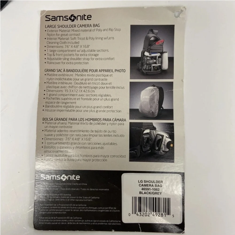 NEW Samsonite 46591-1062 Large Shoulder/ Crossbody Camera Bag BLACK/GRAY